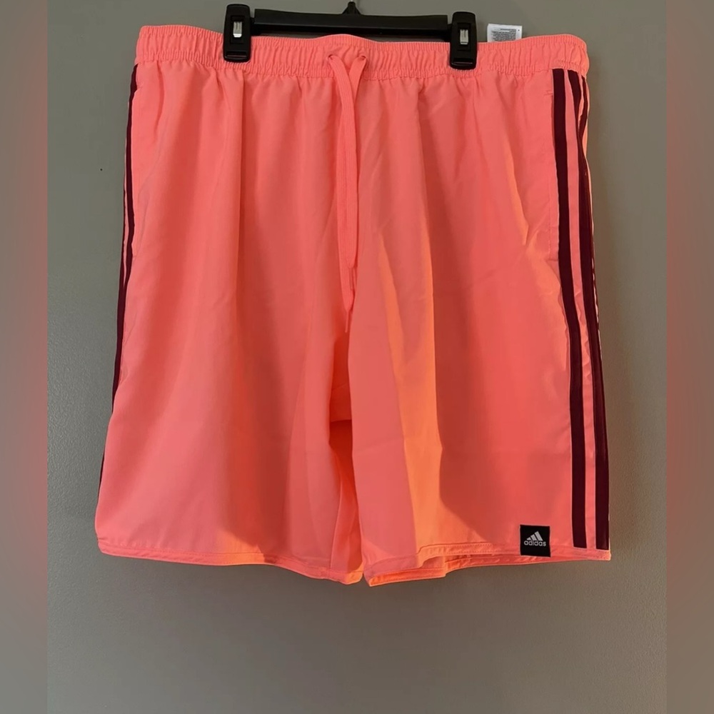 Adidas Men’s swim shorts Size S Acid Red/ Pink Maroon Stripes Beach Pool New